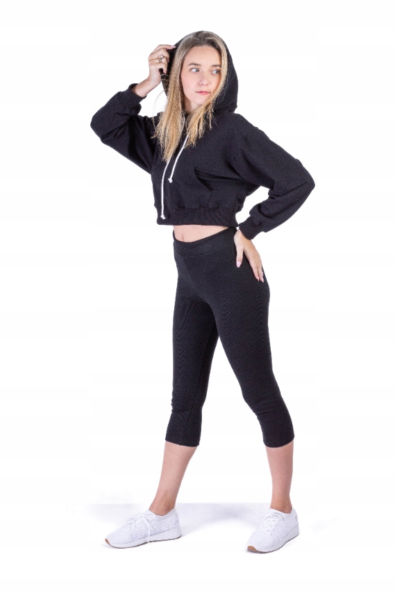 Tepláková souprava z volné mikiny a capri, černá S141 Xs/s