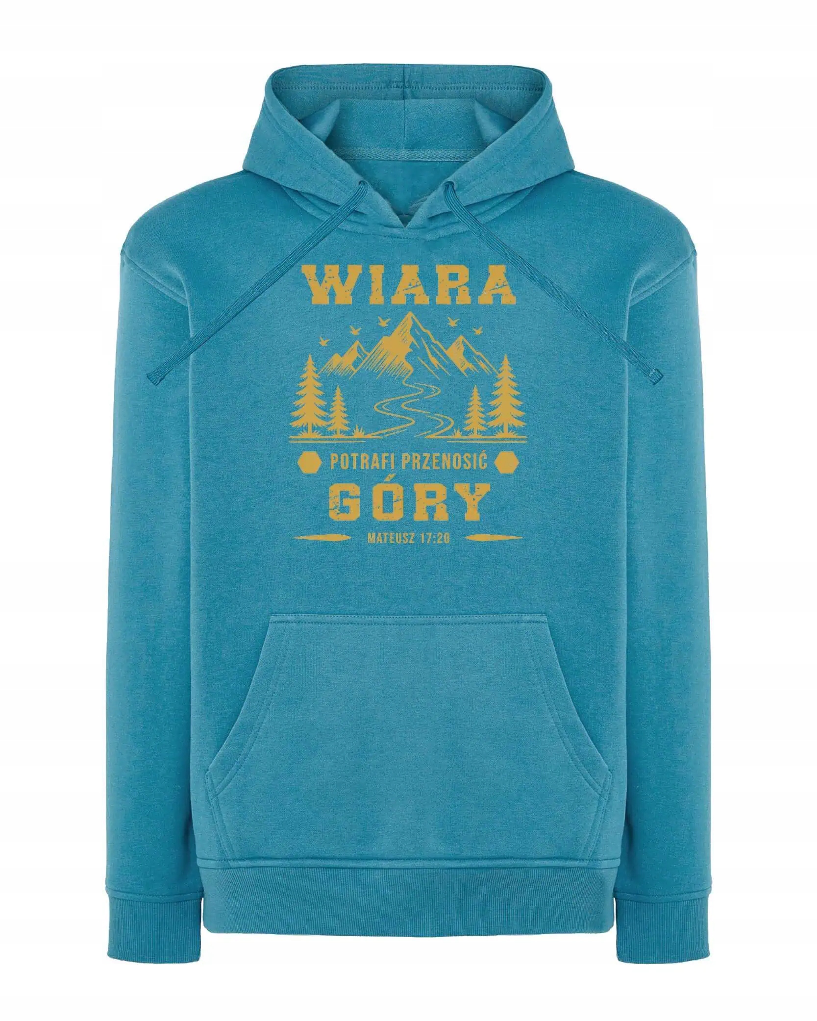 Mikina s kapucí Víra Bible Citát Matouš 17:20 Světle modrá M