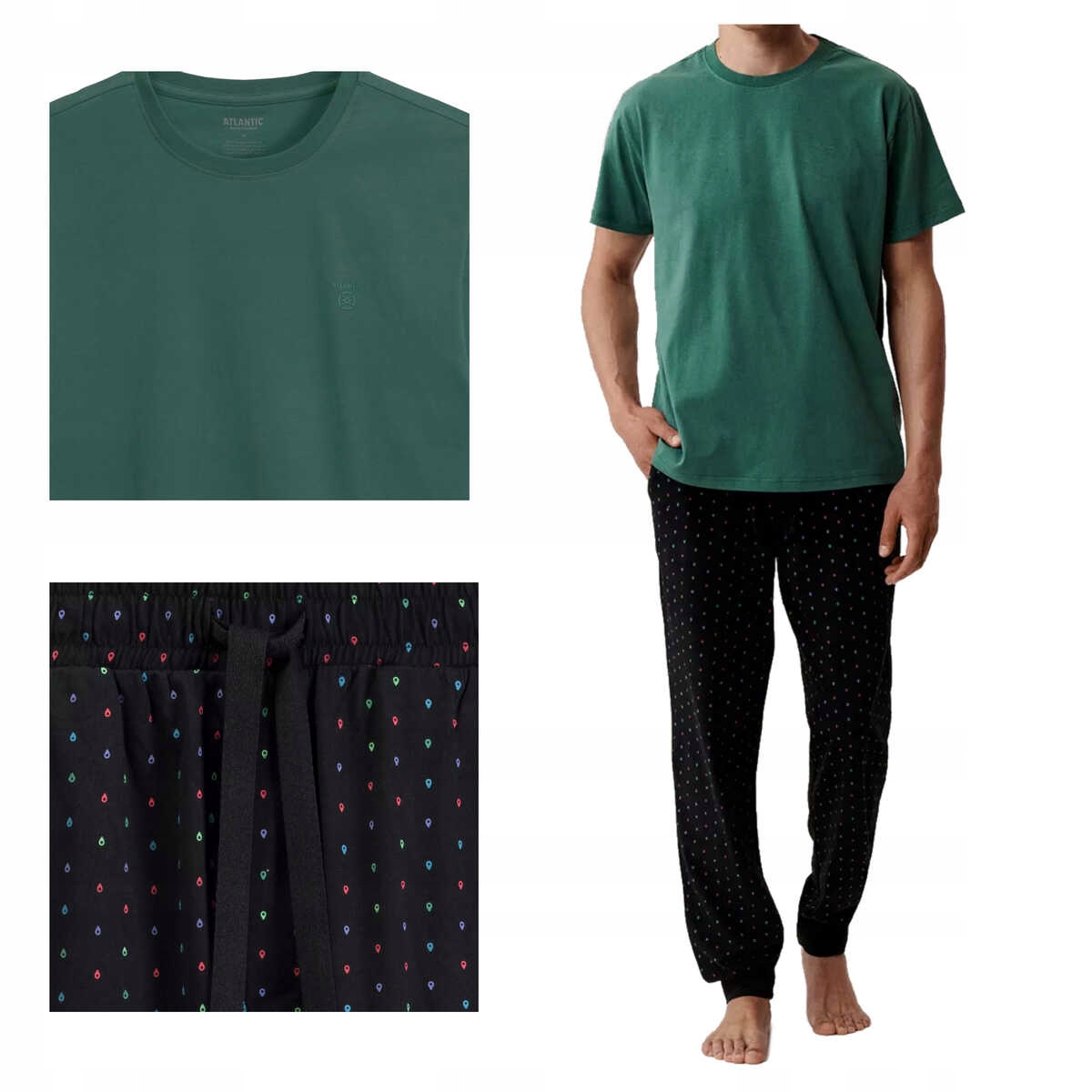 Atlantic Pánské pyžamo bavlna s krátkým rukávem, pohodlné, Nmp 388 L