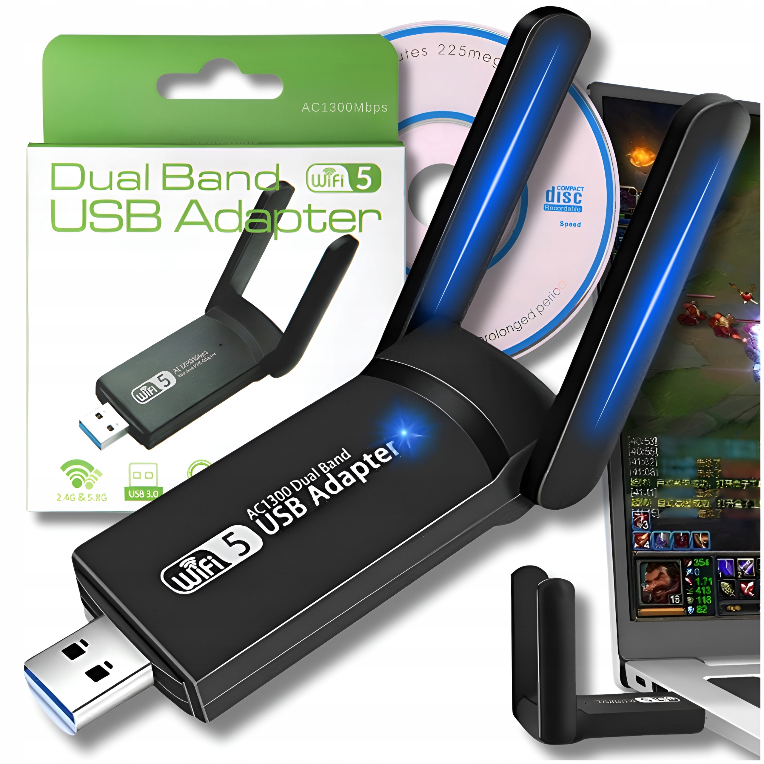 Karta sieciowa wifi adapter usb 3 0 1300 mbps 5ghz 2 tryby symulacja ap
