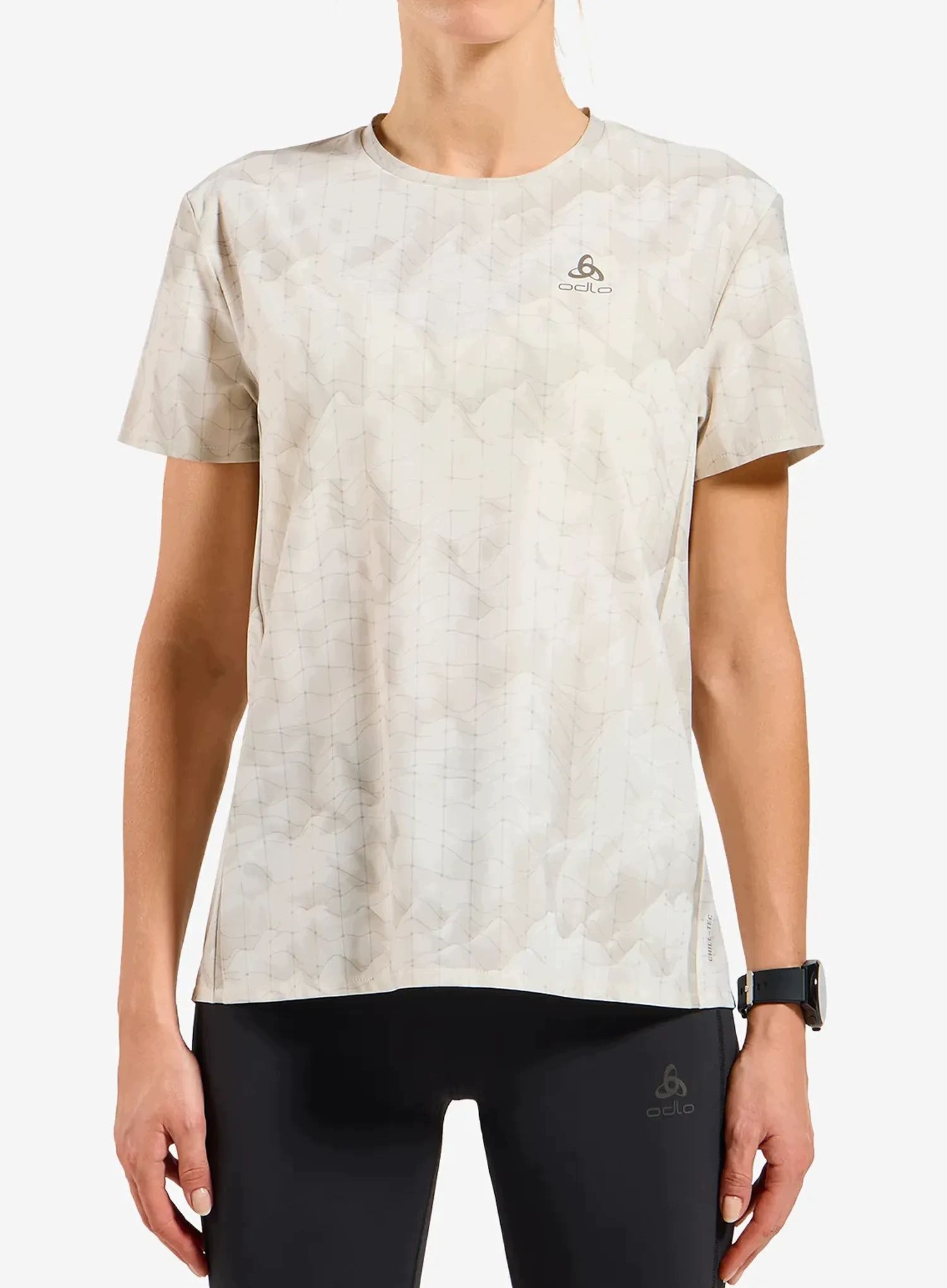 Dámské tričko Odlo Zeroweight Chill-Tec Print Crew Neck Ss gardenia S