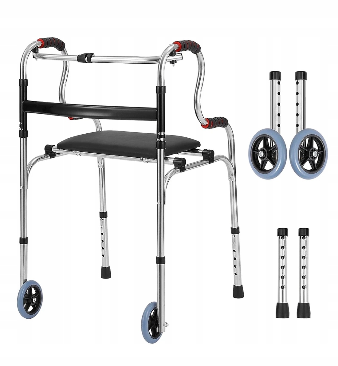 4w1 Balkonik Z Siedziskiem I Kółkami Oparciem Składany Chodzik Alu 6el