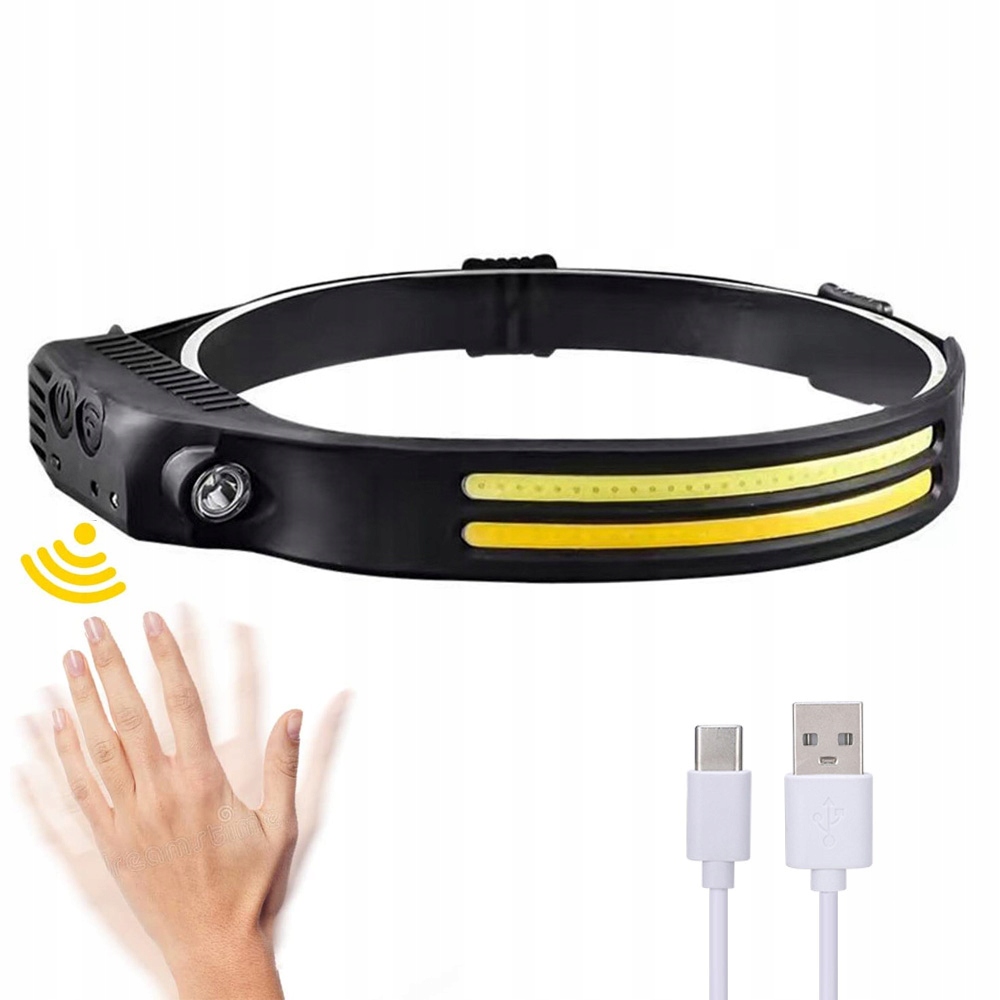 Latarka Czołowa 2x Led Cob Z Czujnikiem Ruchu 270°