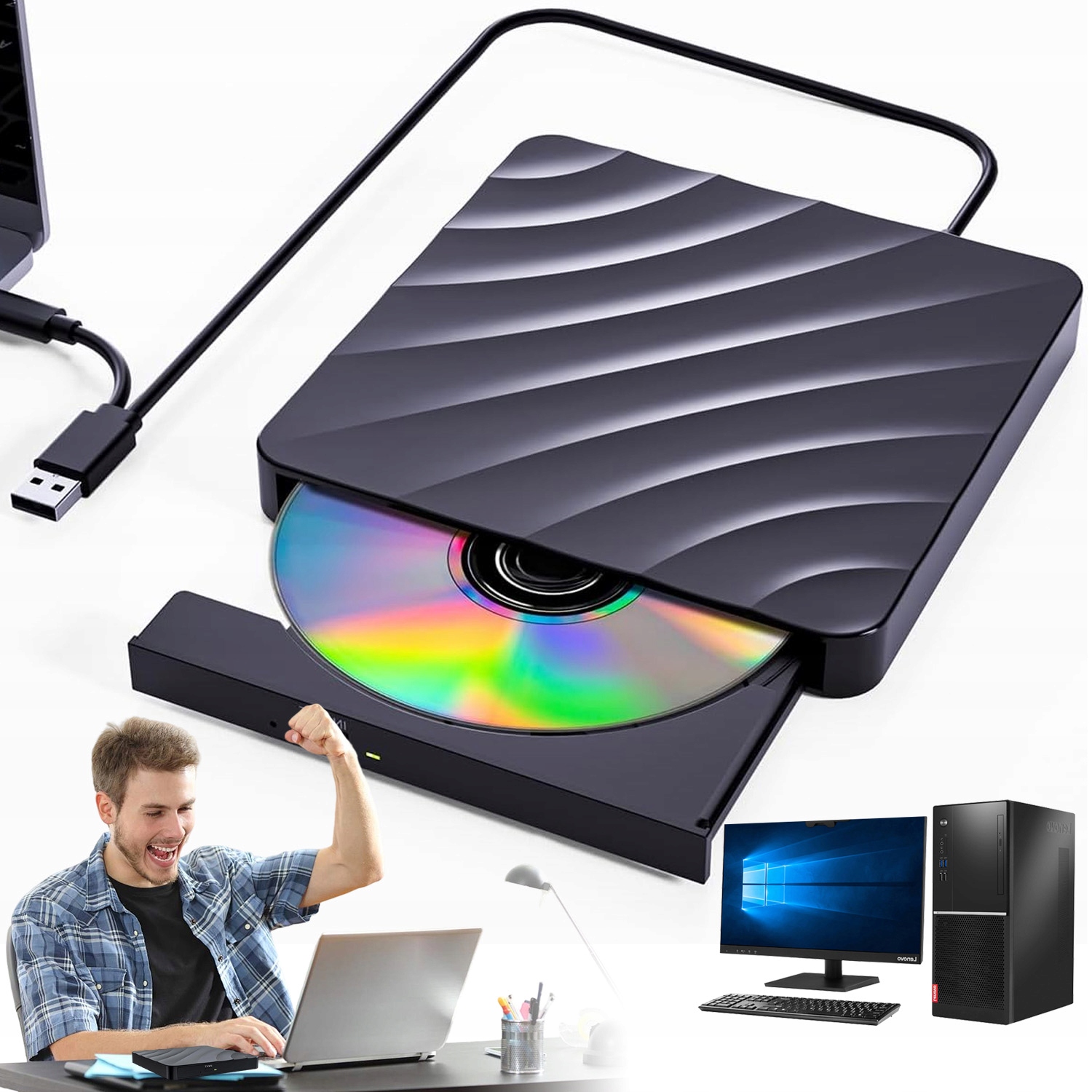 Napęd Zewnętrzny Cd-r DVD Usb 3.0 Nagrywarka Do Laptopa Pc