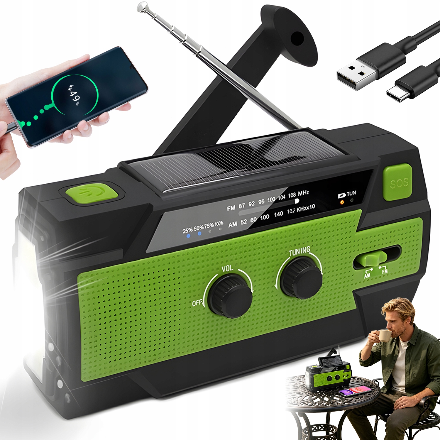Nouzové Rádio Fm A Možnost Ručního Solárního Nabíjení, Osvětlení
