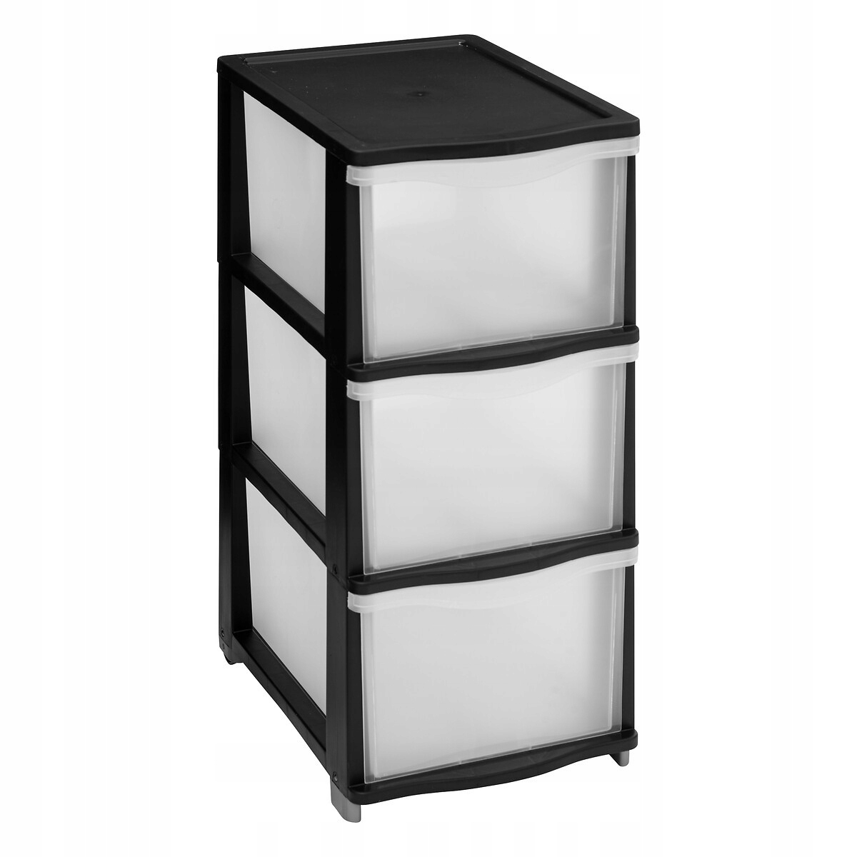 Regał Plastikowy Z Szufladami Czarny 3 Poziomy Mobilny 60,5 x 37 x 26,8 CM