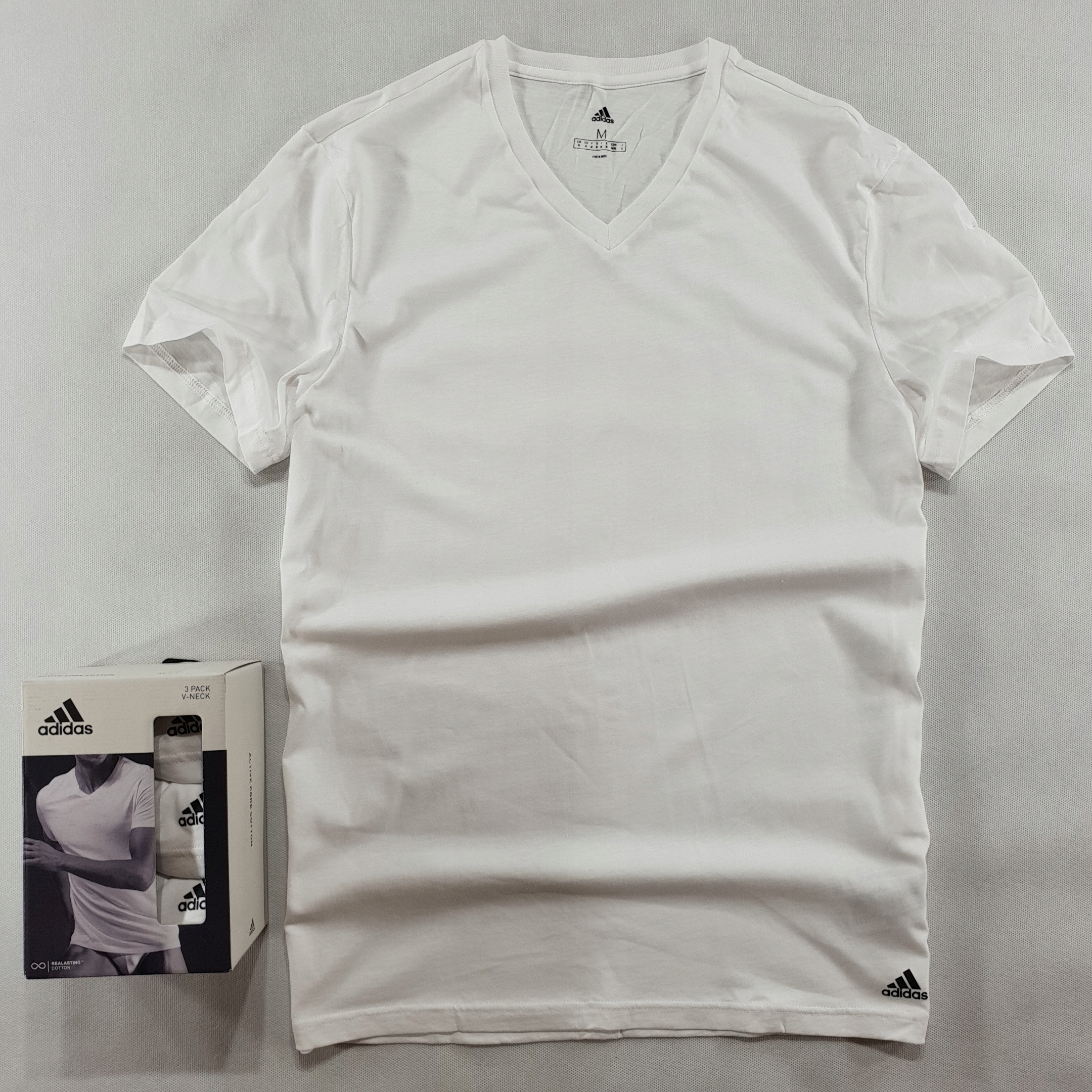 Adidas bílé tričko v-neck active core L 3 balení