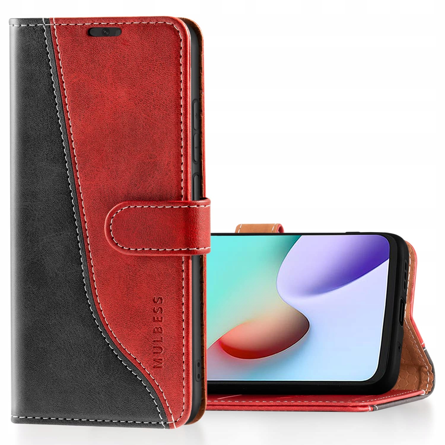 Etui Mulbess Xiaomi Redmi 10 Czerwony Skórzane z Kieszenią na Kartę