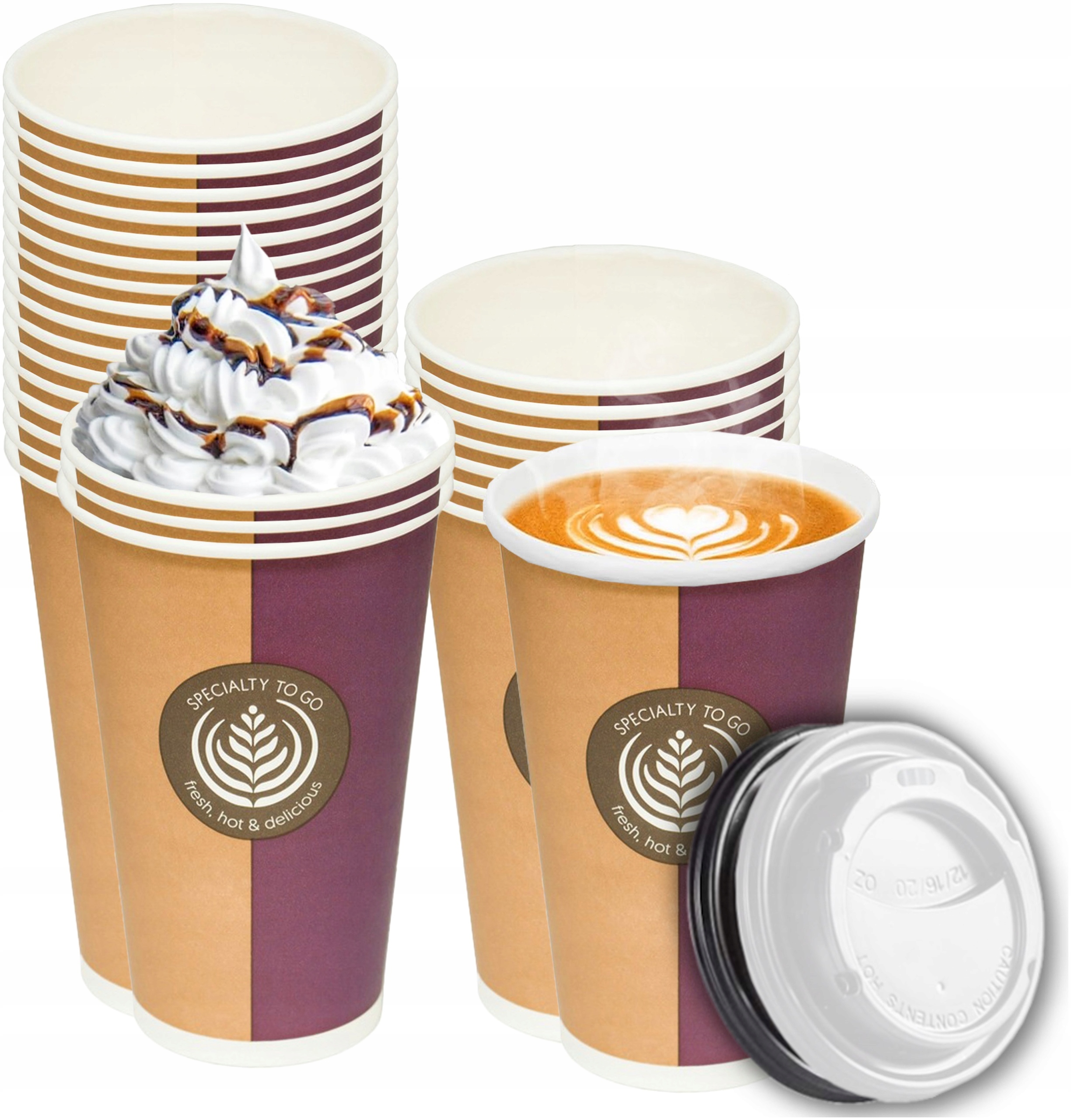 KUBECZKI PAPIEROWE DO KAWY + WIECZKA JEDNORAZOWE 400ml NAPOJE ZIMNE GORĄCE