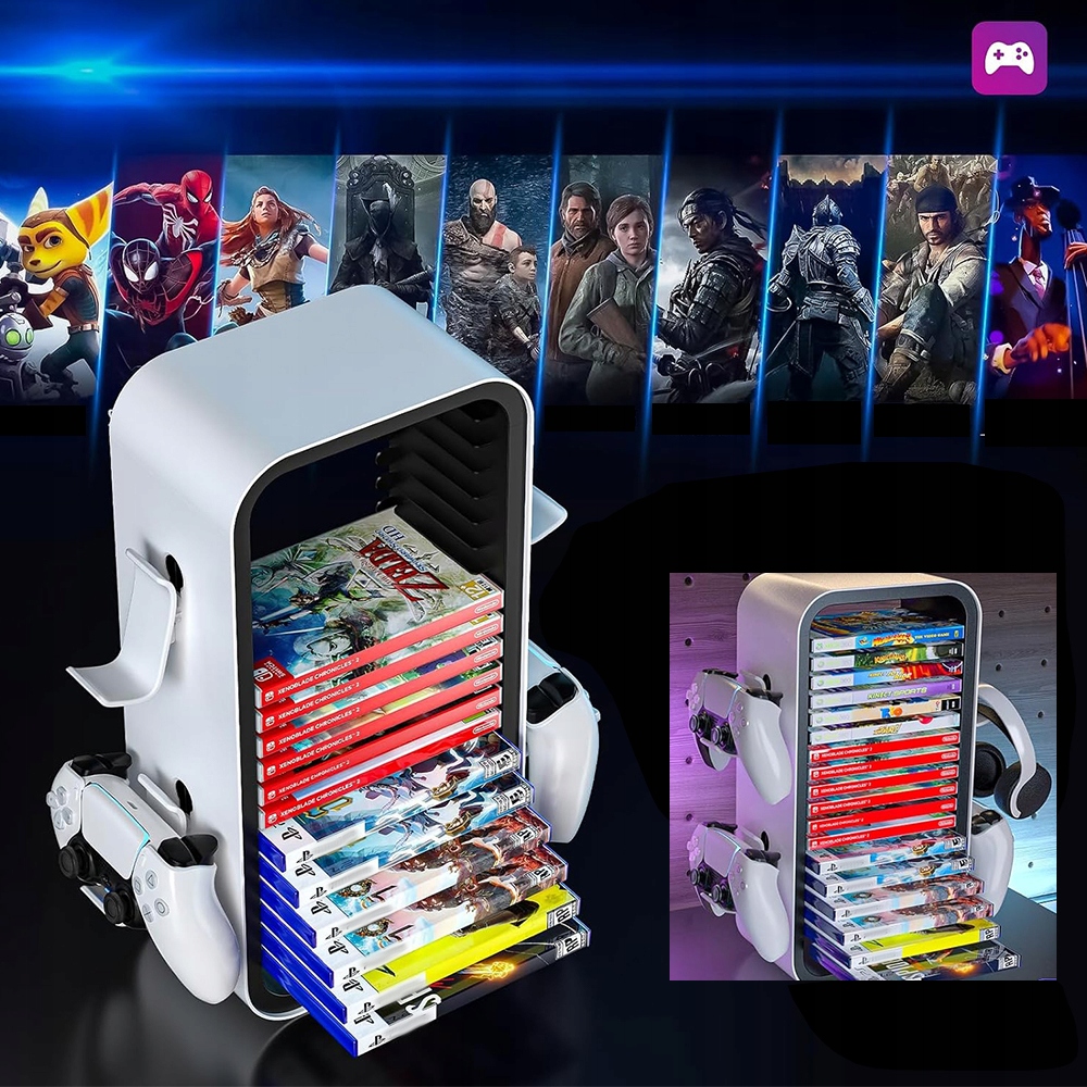 STOJAK NA GRY PŁYTY PÓŁKA PODSTAWKA Z HACZYKAMI DO SWITCH PS4 PS5 XBOX