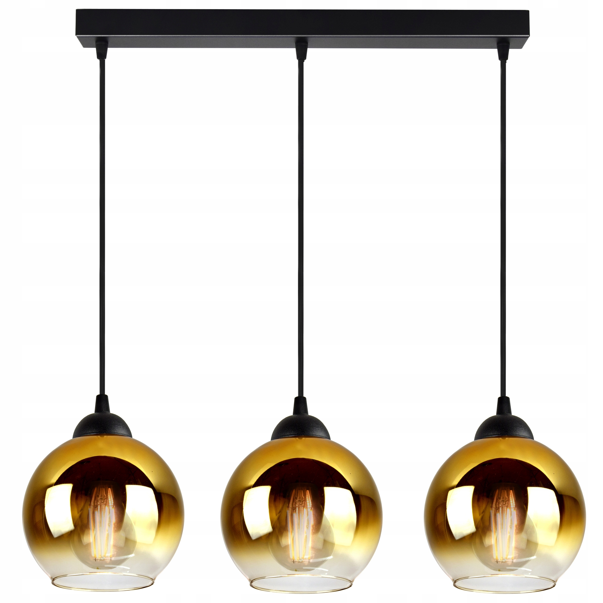 

Lampa Wisząca Żyrandol trzy szklane Złote Kule Led
