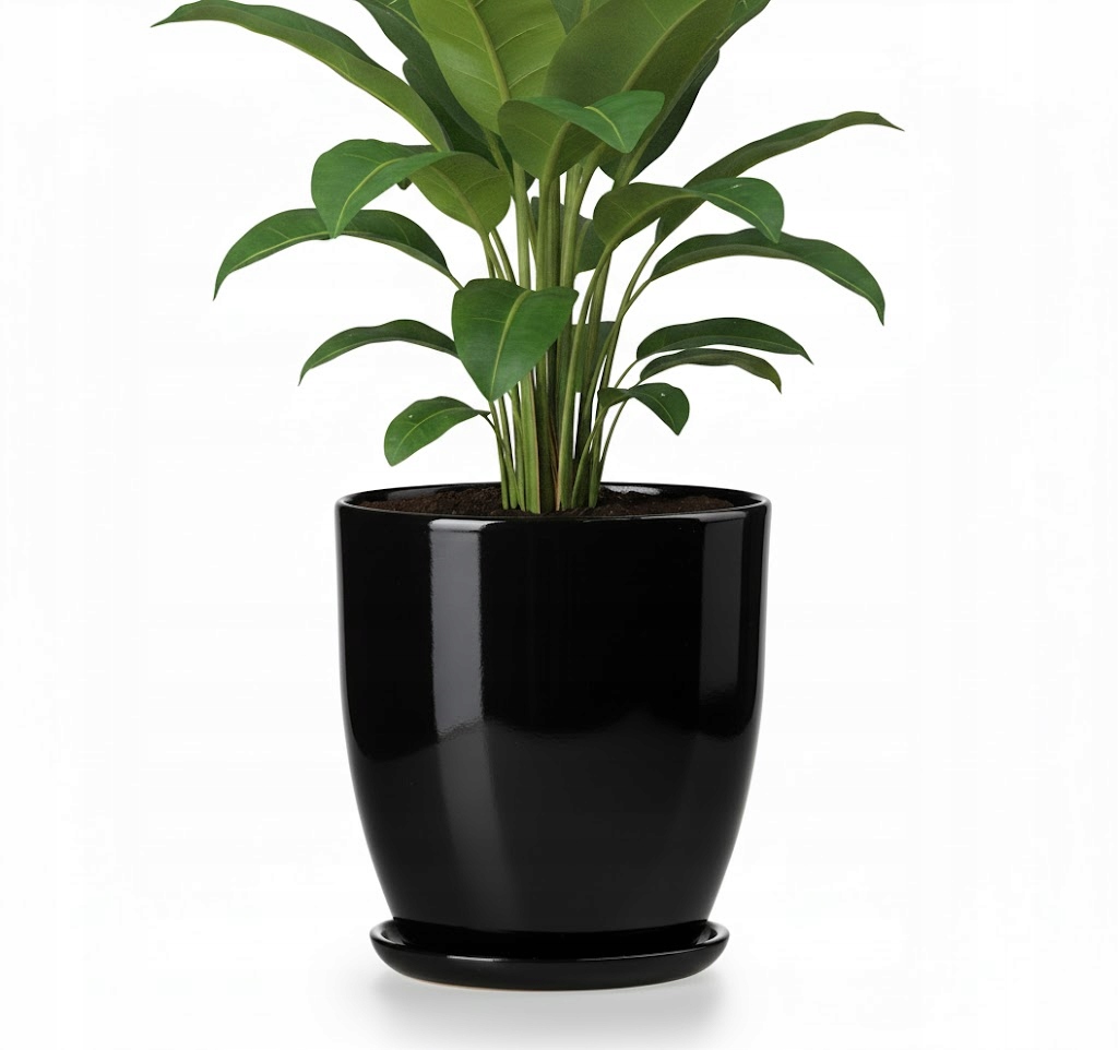 Doniczka Ceramiczna Czarna Połysk Duża Średnica 24,5 CM Wysokość 26,5 CM