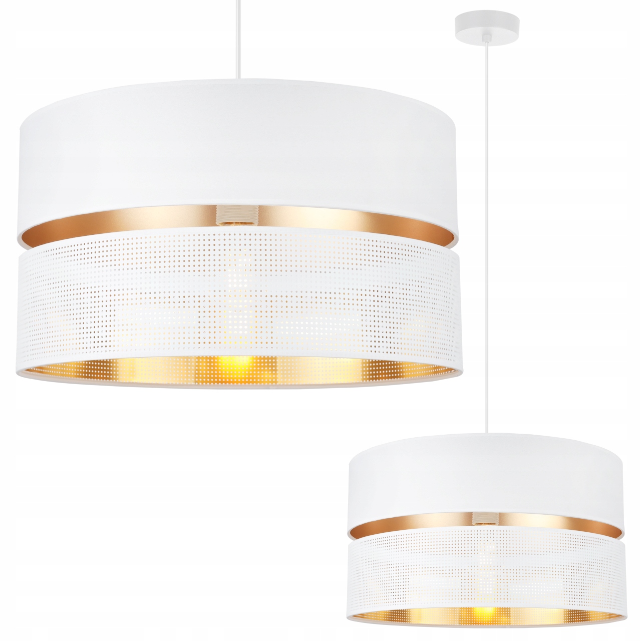 Závěsná Stropní Lustrová Lampa S Bílým Síťovaným Stínítkem, Zlatý Střed, E27