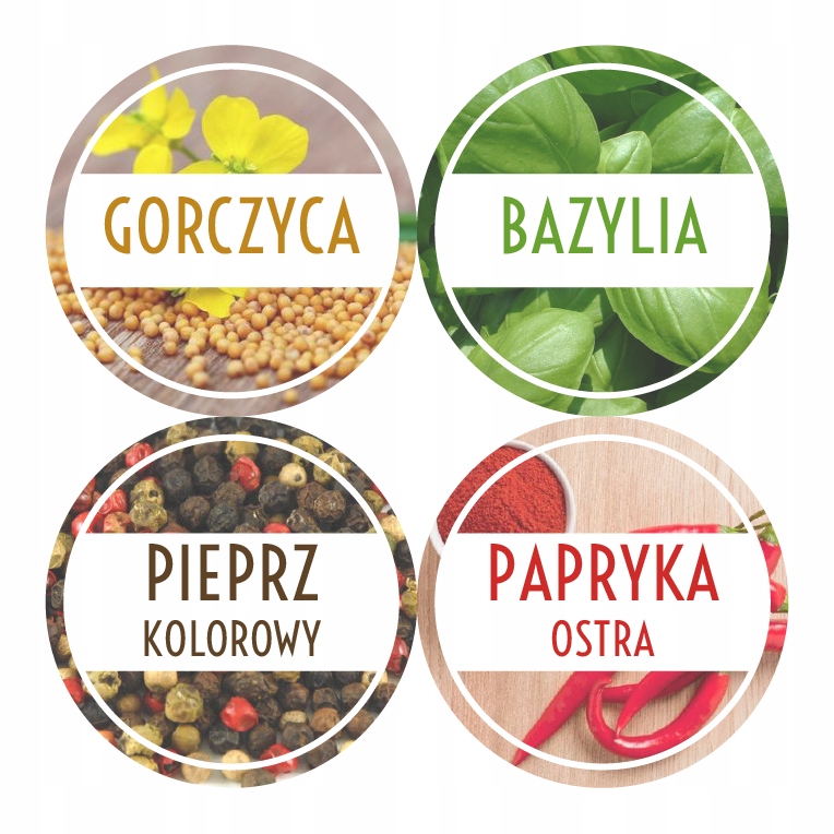 NAKLEJKI na przyprawy ETYKIETY na słoiczki na przyprawy 3,5cm 108 szt.