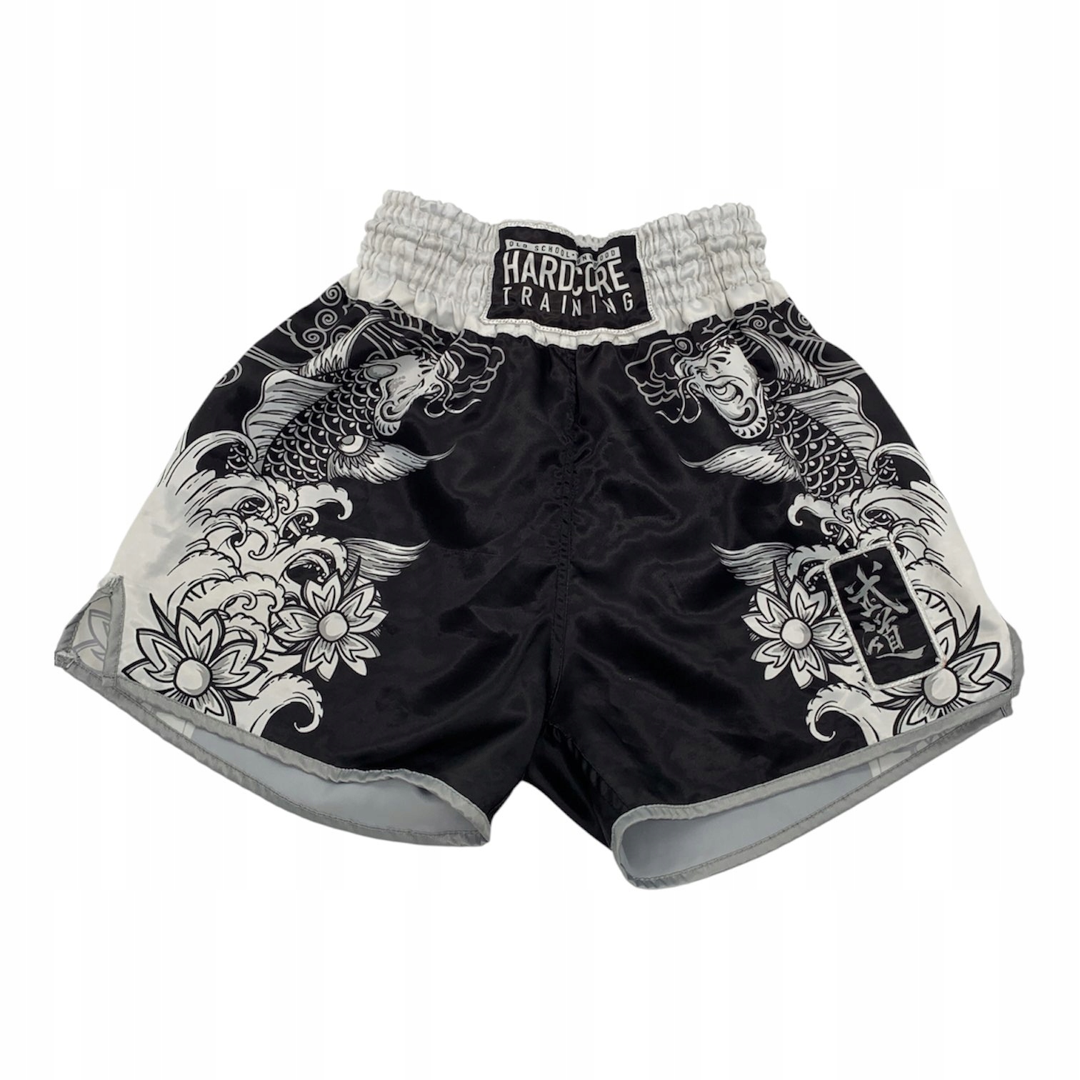 Spodenki HardcoreTraining MuayThai czarny biały L męskie do walki