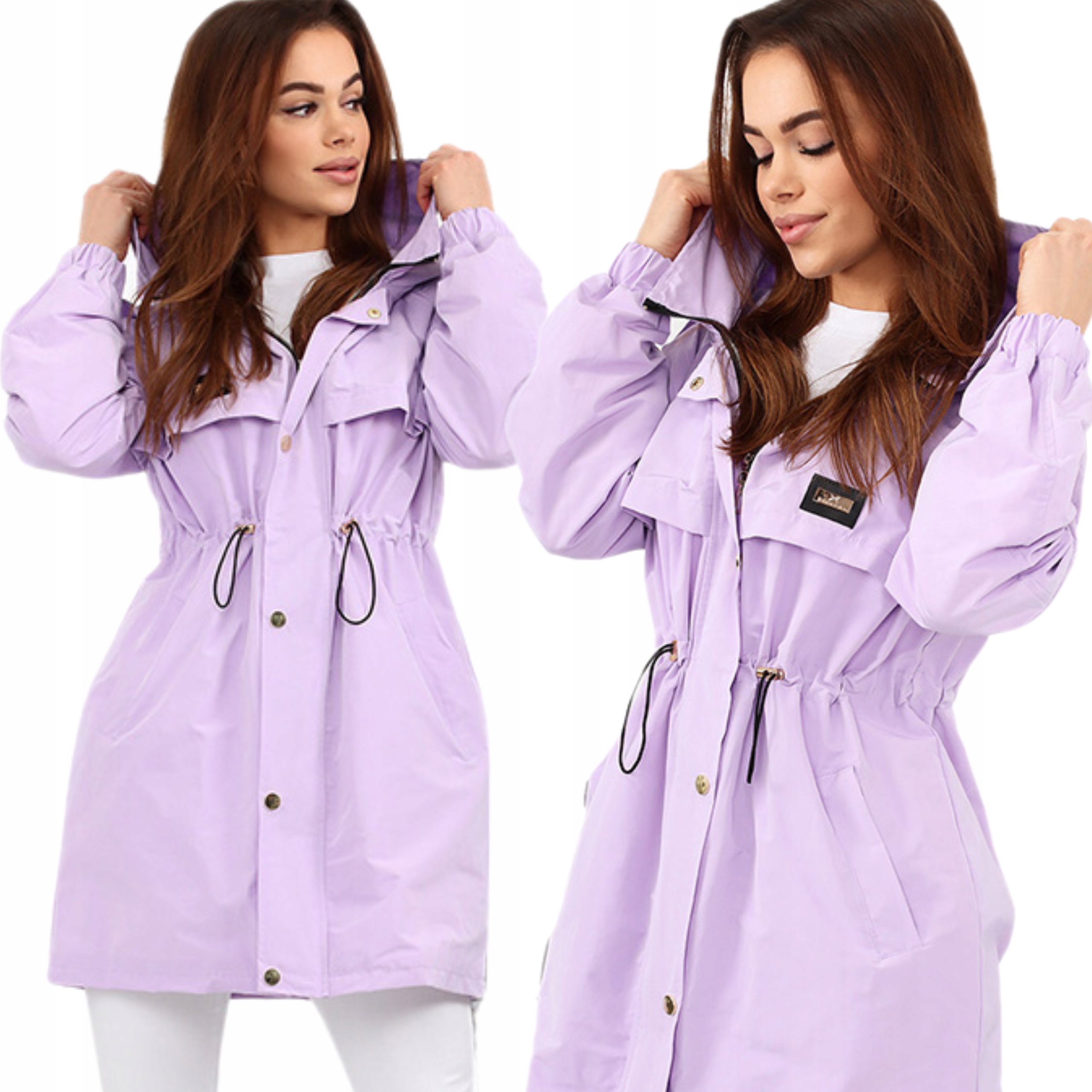 Kurtka Długa Parka Damska Kaptur Polska Produkcja Modna 36/38 Wrzos 2331