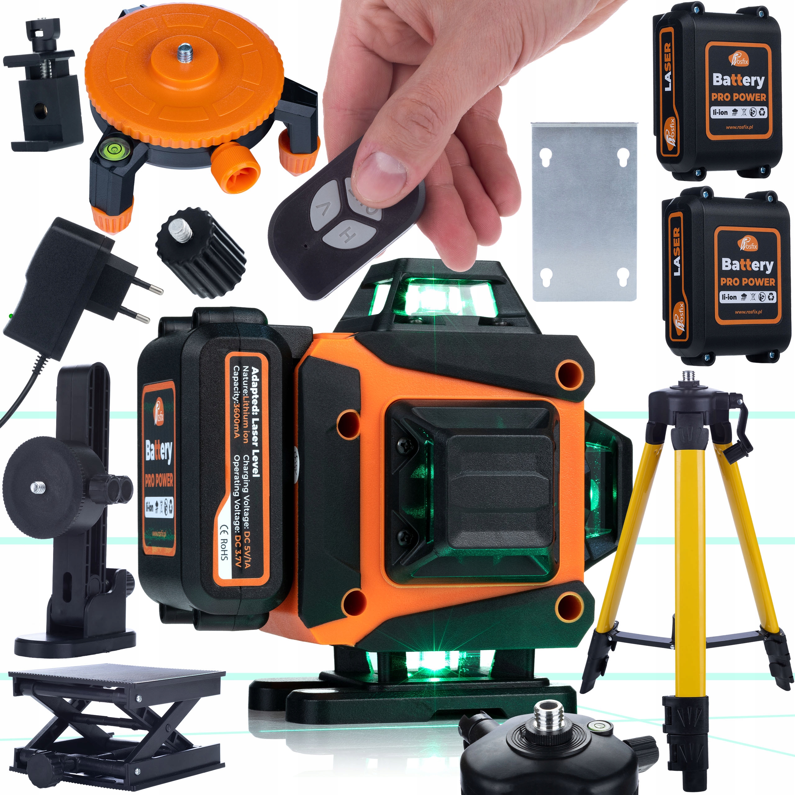 Křížový Laser Vodováha 360 16L Stativ Určování Úkosů 2x Usb Aku