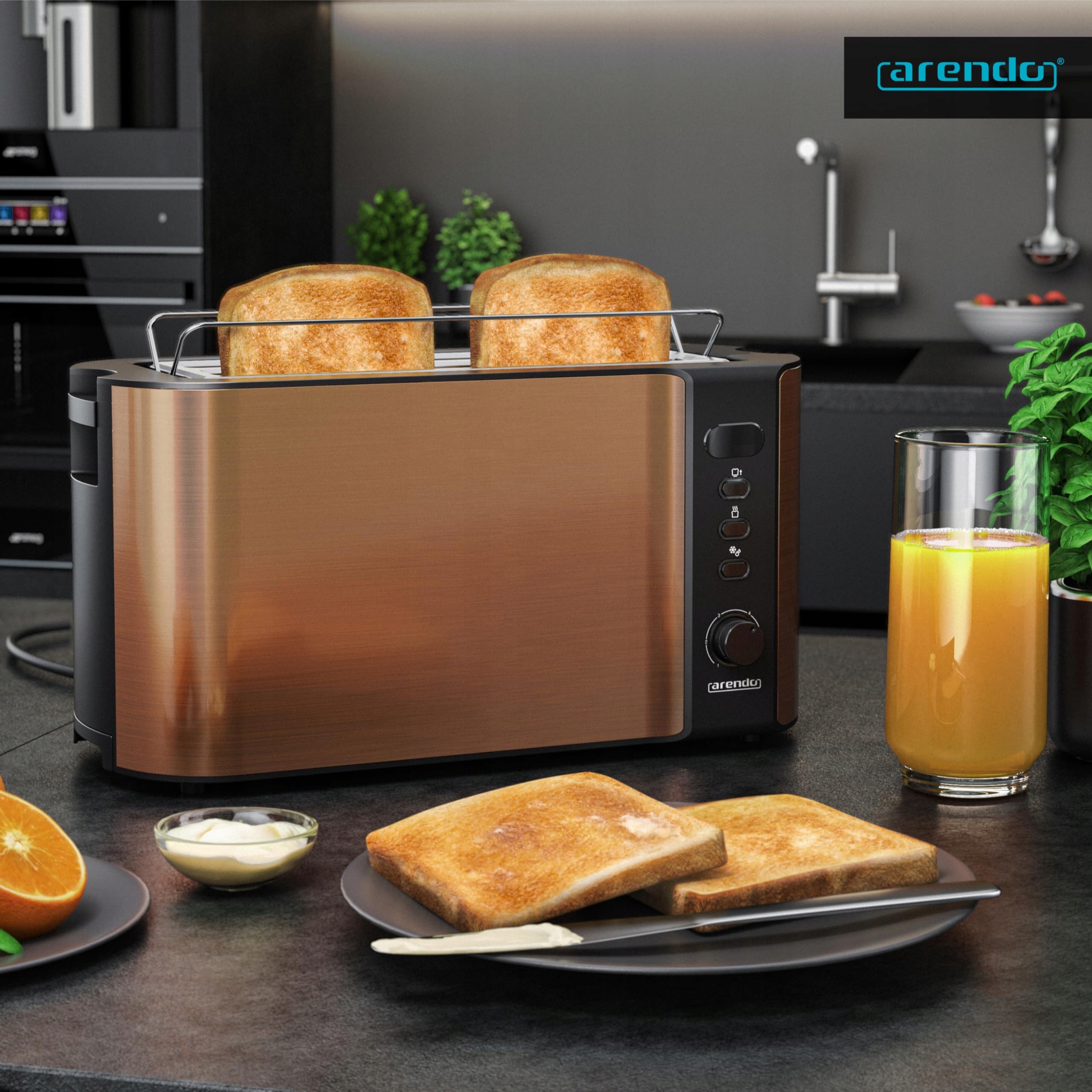 ARENDO Toster Długi 4 Kromki, Rozmrażanie, 1500W, Miedziany — miniatura 6
