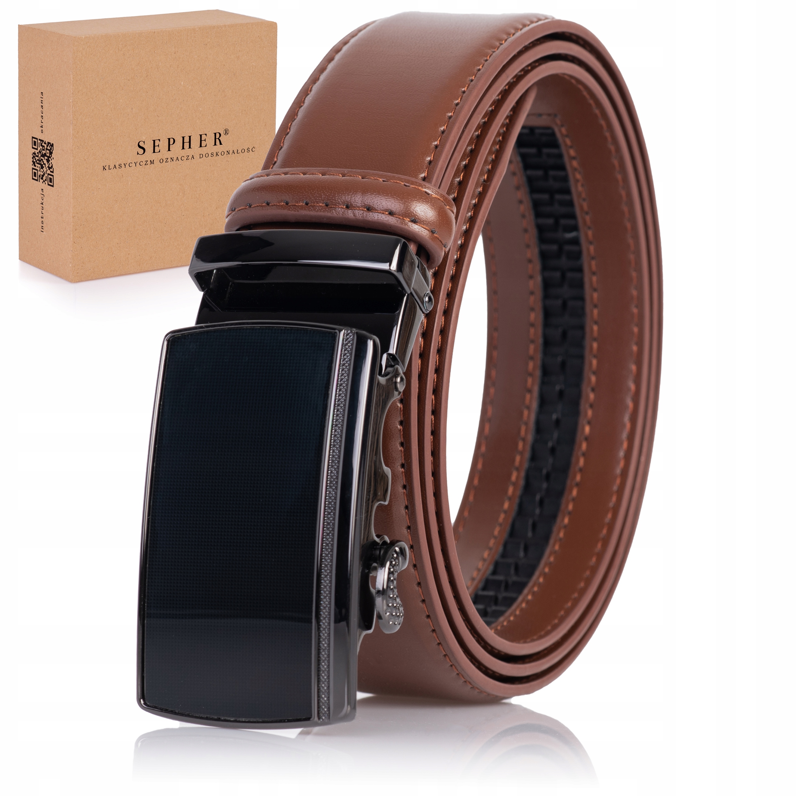 

Pasek Skórzany Męski Automat Jasny Brązowy spodni