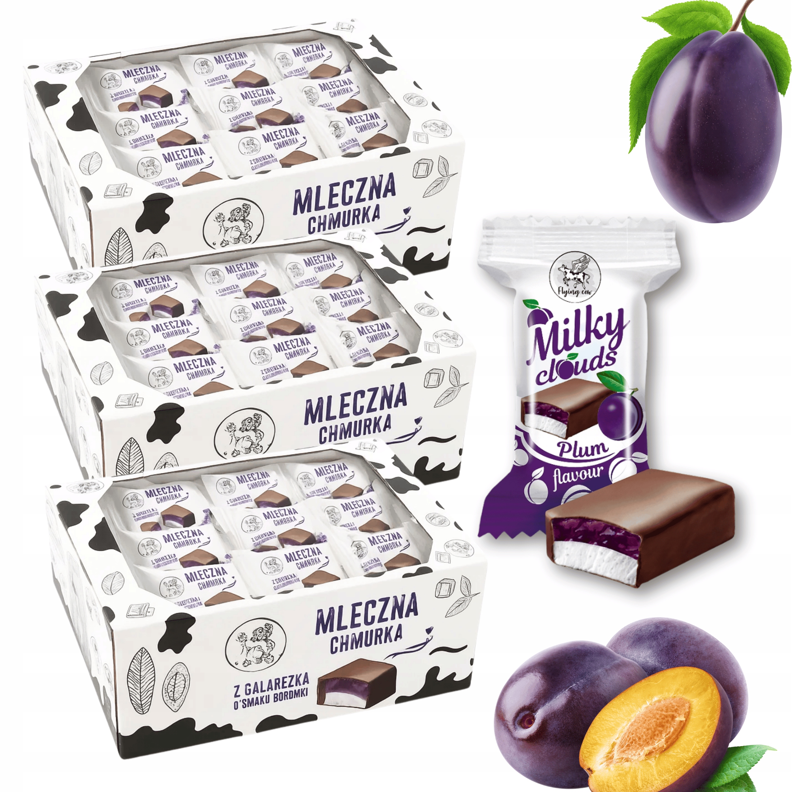 Levně Želé Bonbóny Marshmallow se švestka mléčným obláček Milky Clouds XXL 3x1kg