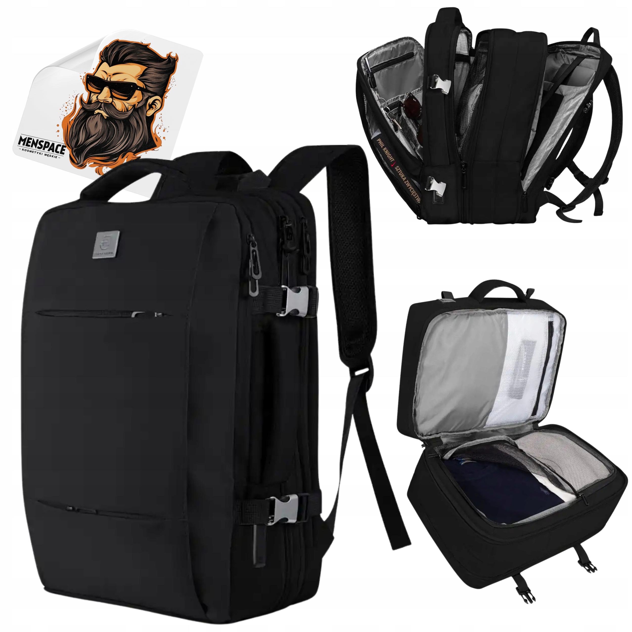 James Hawk Travel Backpack Black Batoh Do Letadla, rozšiřitelný
