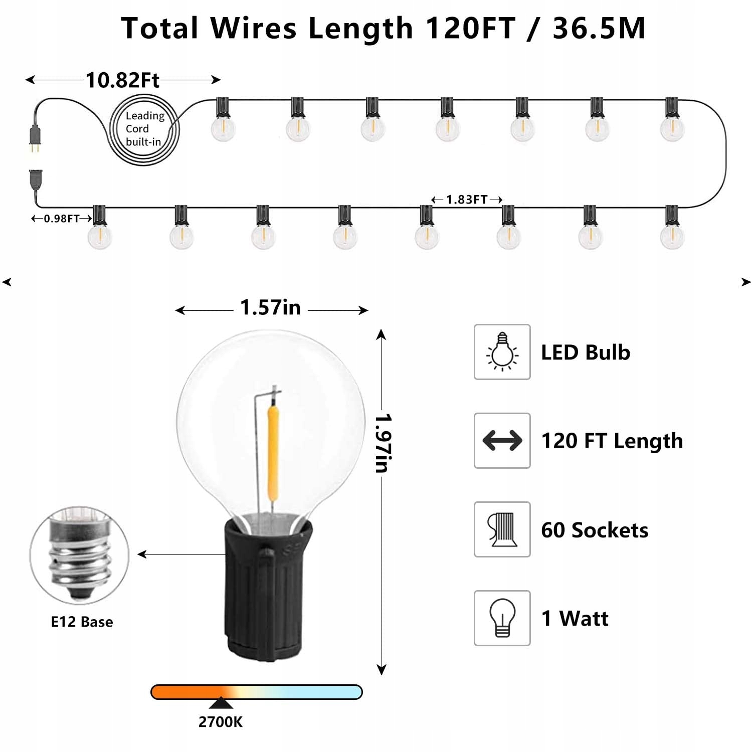Suwin Girlanda Lampki Na Ogród Taras 60 LED 36.5M — miniatura 4