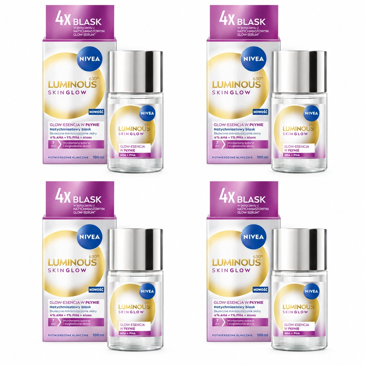 Nivea Luminous Peeling do twarzy mikrozłuszczający Kwasy Aha i Pha 100ml x4