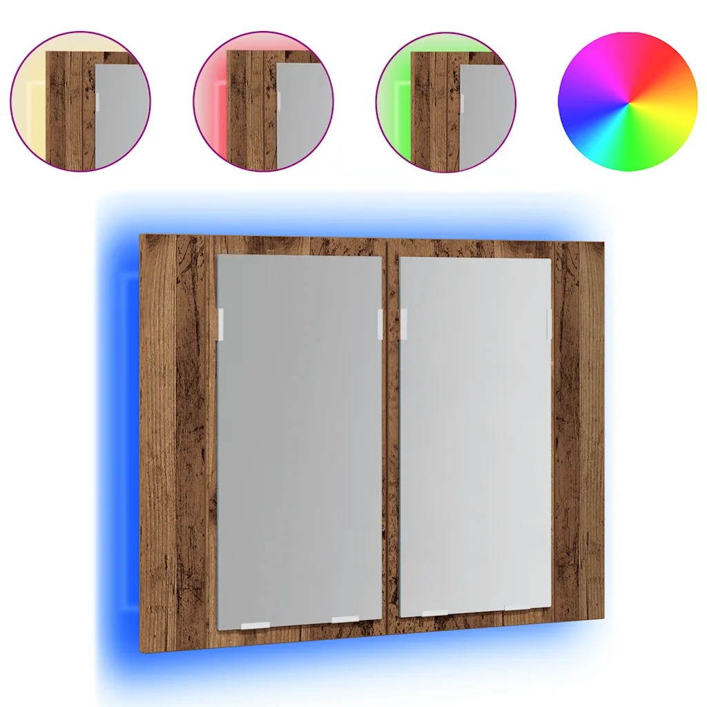 Skříňka se zrcadlem a Led osvětlením 60 x 12 x 45 cm, staré dřevo, 2 přihrádky