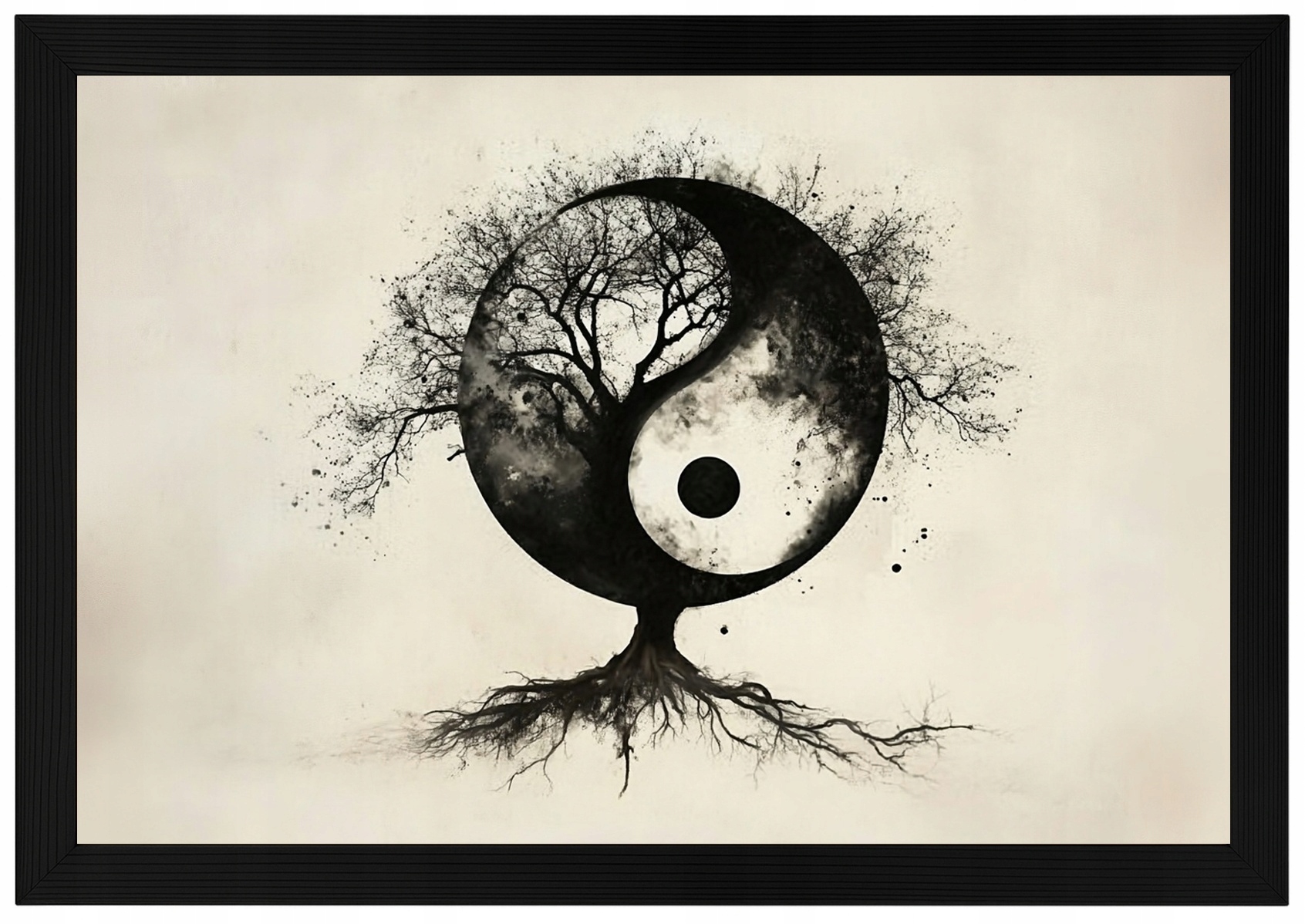 Plakát Rámeček Dřevěnou Grafikou Asie Zen Harmonie Jin Jang Strom 60x40