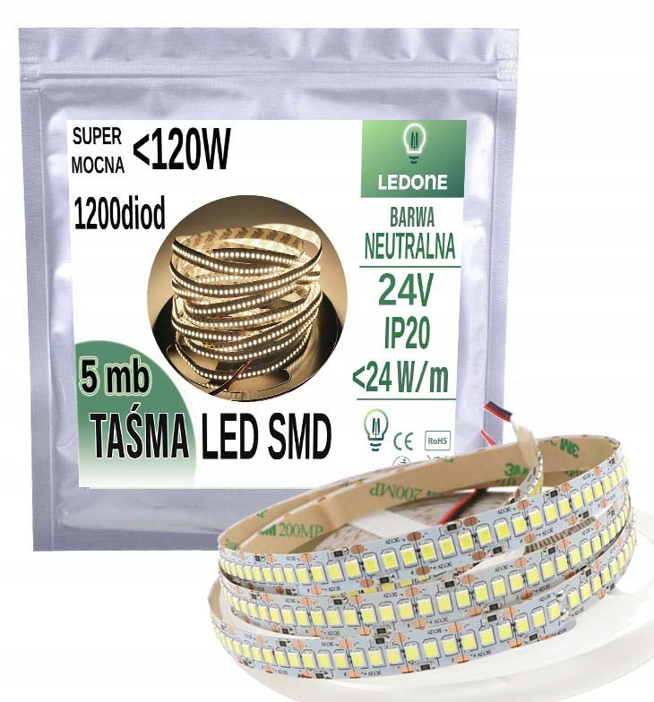 

Mocna Taśma Led Hq 24V 2835 IP20 1200d 5m Nw