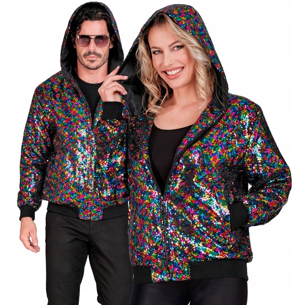 Flitrová Bunda Barevná Bomber Kapuce Mikina Unisex Zábava Party L/XL