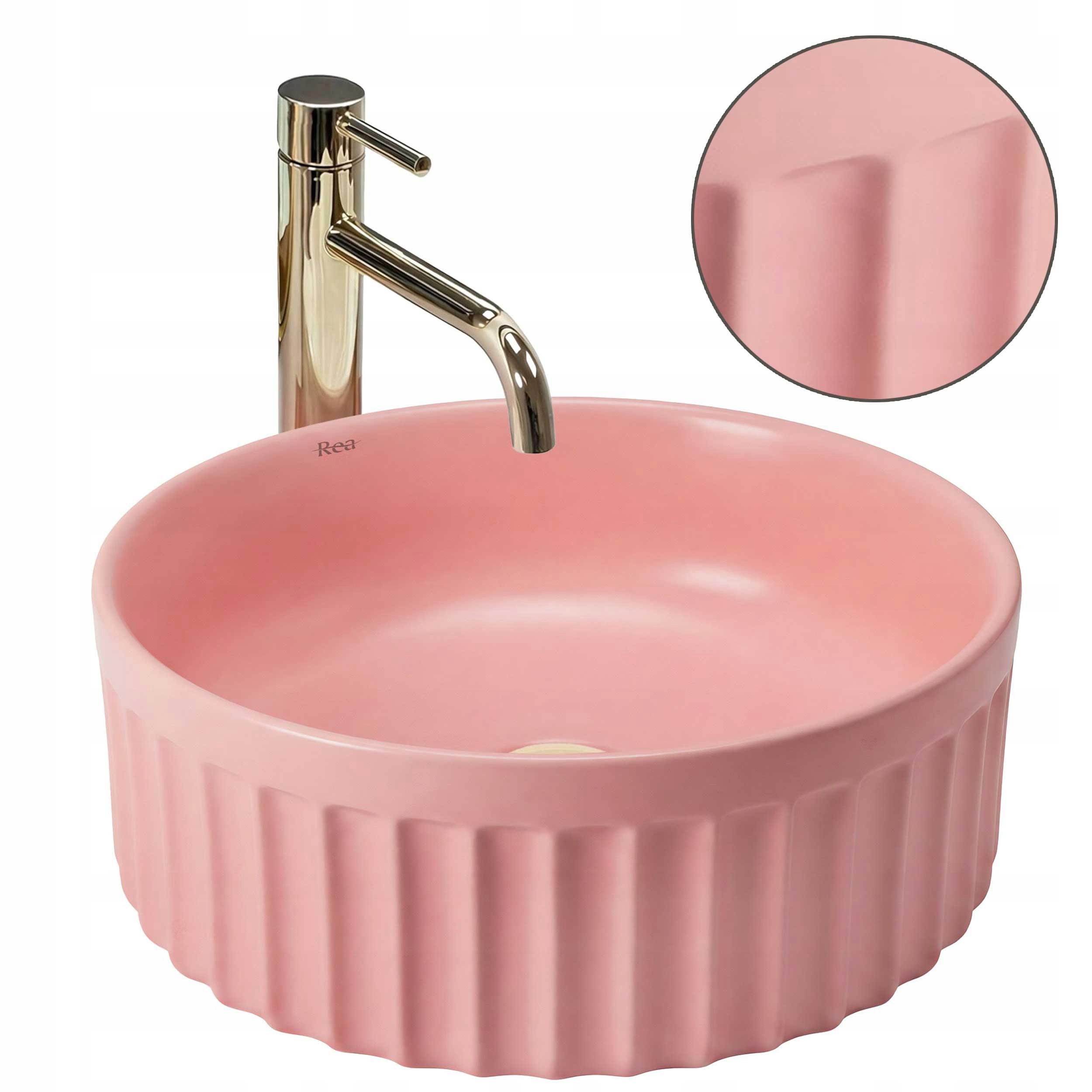 Umywalka Nablatowa Różowa Okrągła 38 Rea Duo Sweet Pink Matt Ryflowana