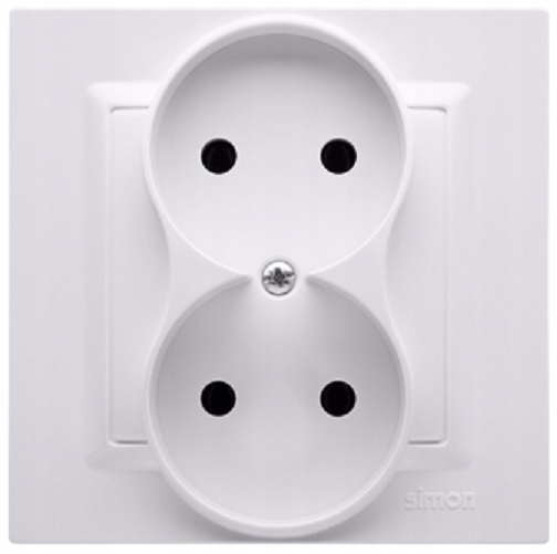 SIMON 10 Gniazdo podwójne bez bolca MONOBLOK biały
