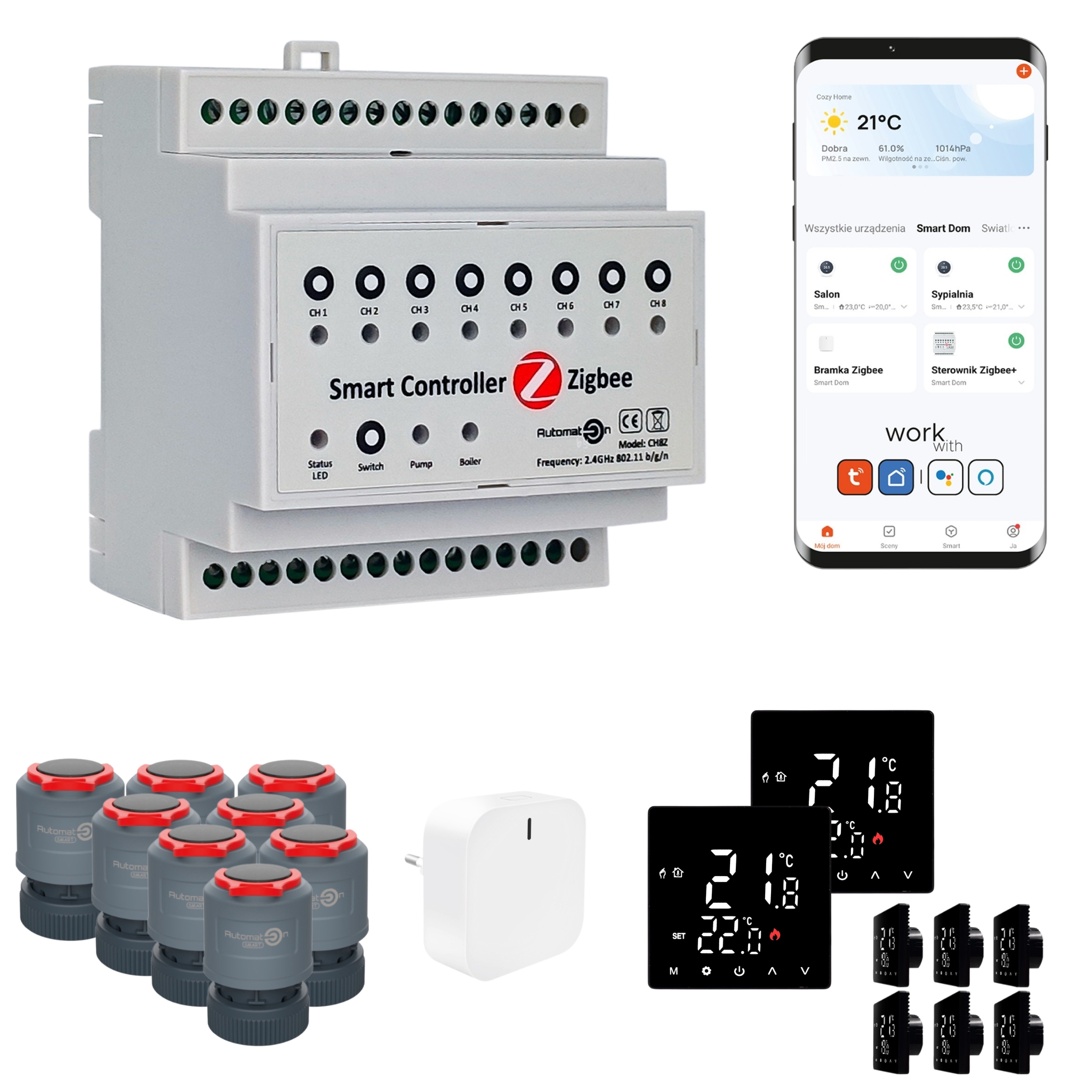 Súprava na vykurovanie Zigbee Tuya CH8Z 8 izieb s termostatom Std, čierna