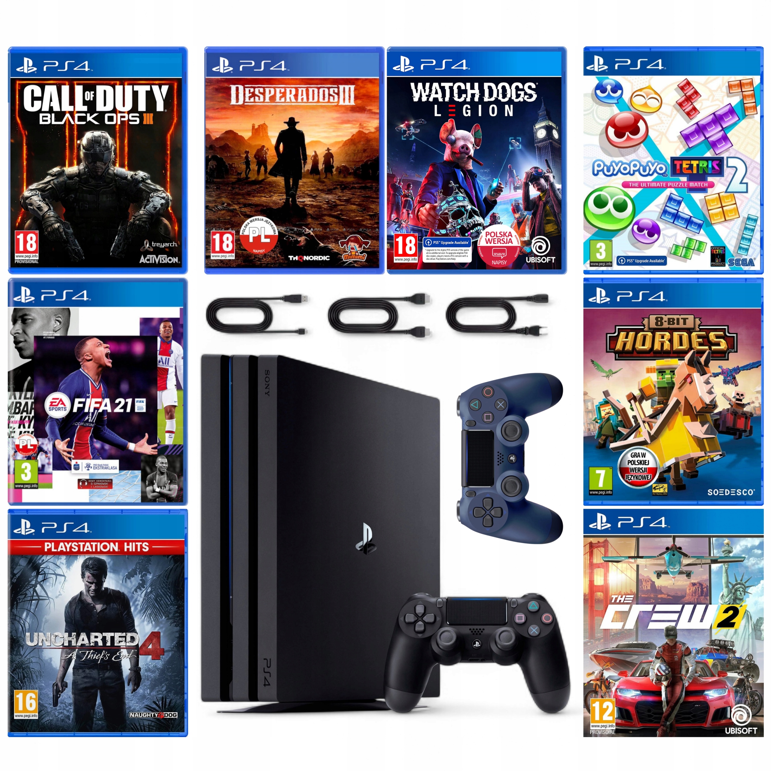 PS4 Pro + 2 Pady + 8 Hitowych Gier