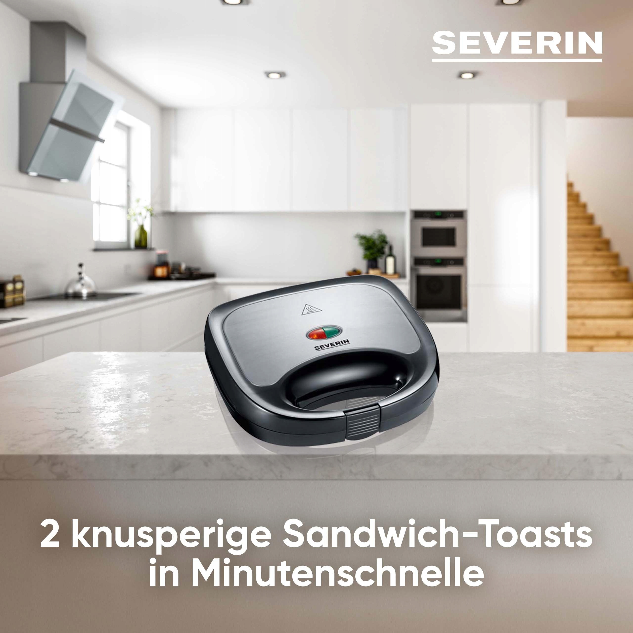 SEVERIN Opiekacz 2 Kanapki, Nieprzywierająca Powłoka, 600W, Stal Nierdzewna — miniatura 3