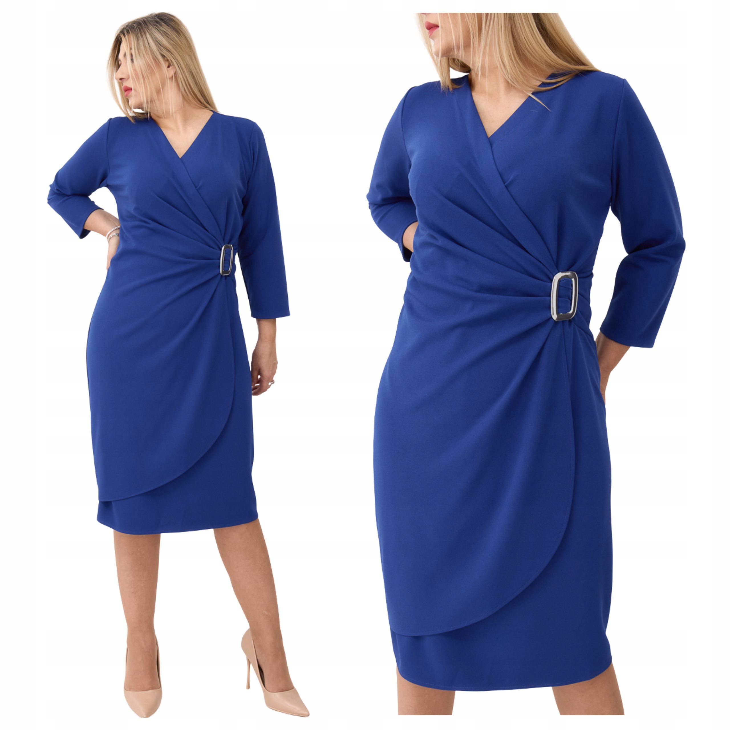 Sukienka kopertowa marszczona midi Polski Producent duże rozmiary