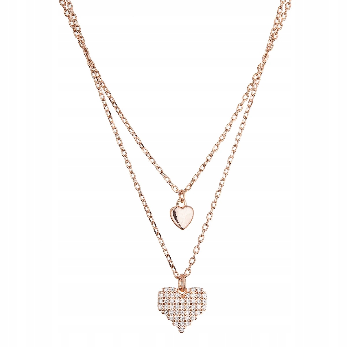 Pozlacený dvouřadý náhrdelník srdíčka 12153.1 rose gold