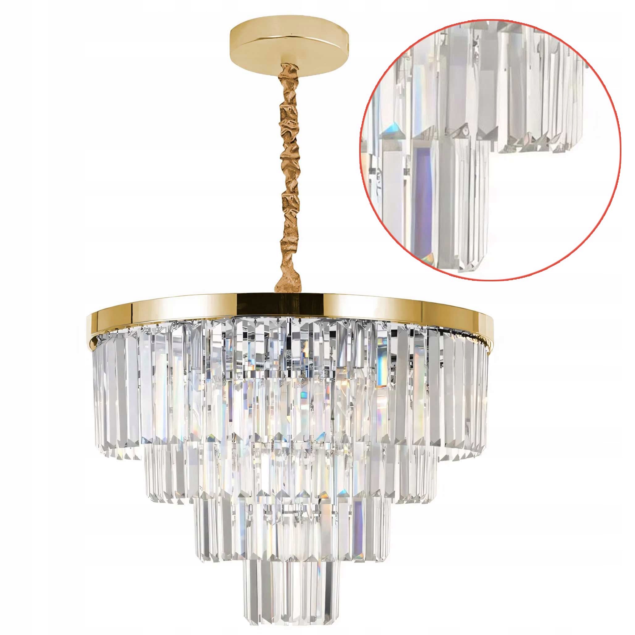 Lampa Wisząca Złota Kryształowa Led 57cm Kryształowy Żyrandol Do Salonu