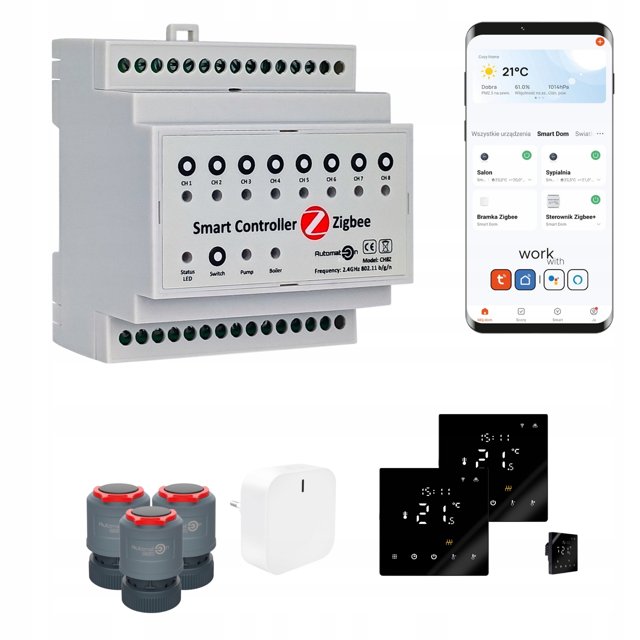 Súprava na vykurovanie Zigbee Tuya CH8Z 3 izieb s termostatom PRO3, čierna