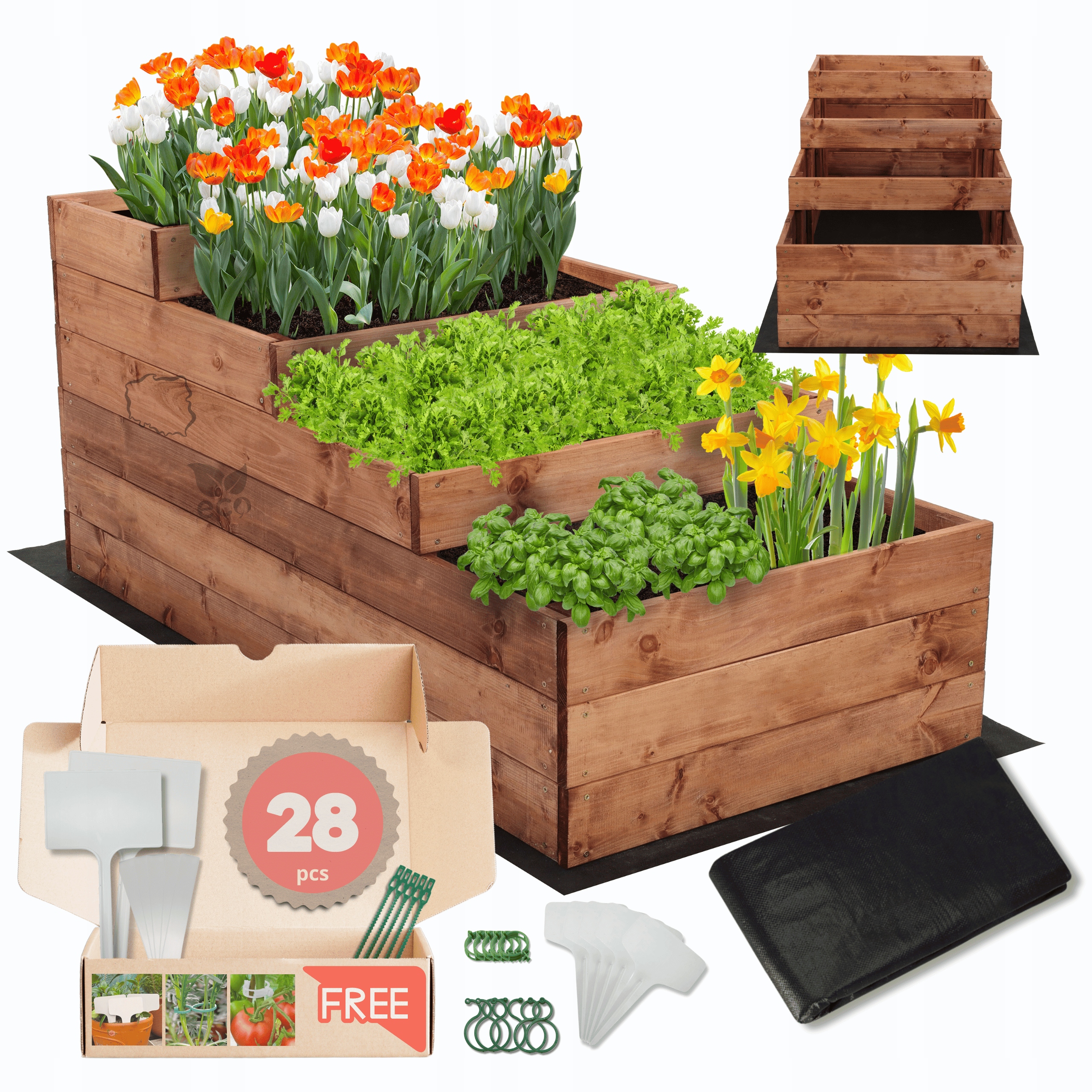 Zeleninový Záhon dřevěná truhla, kaskádový květináč, záhon, impregnace, 54x60x120