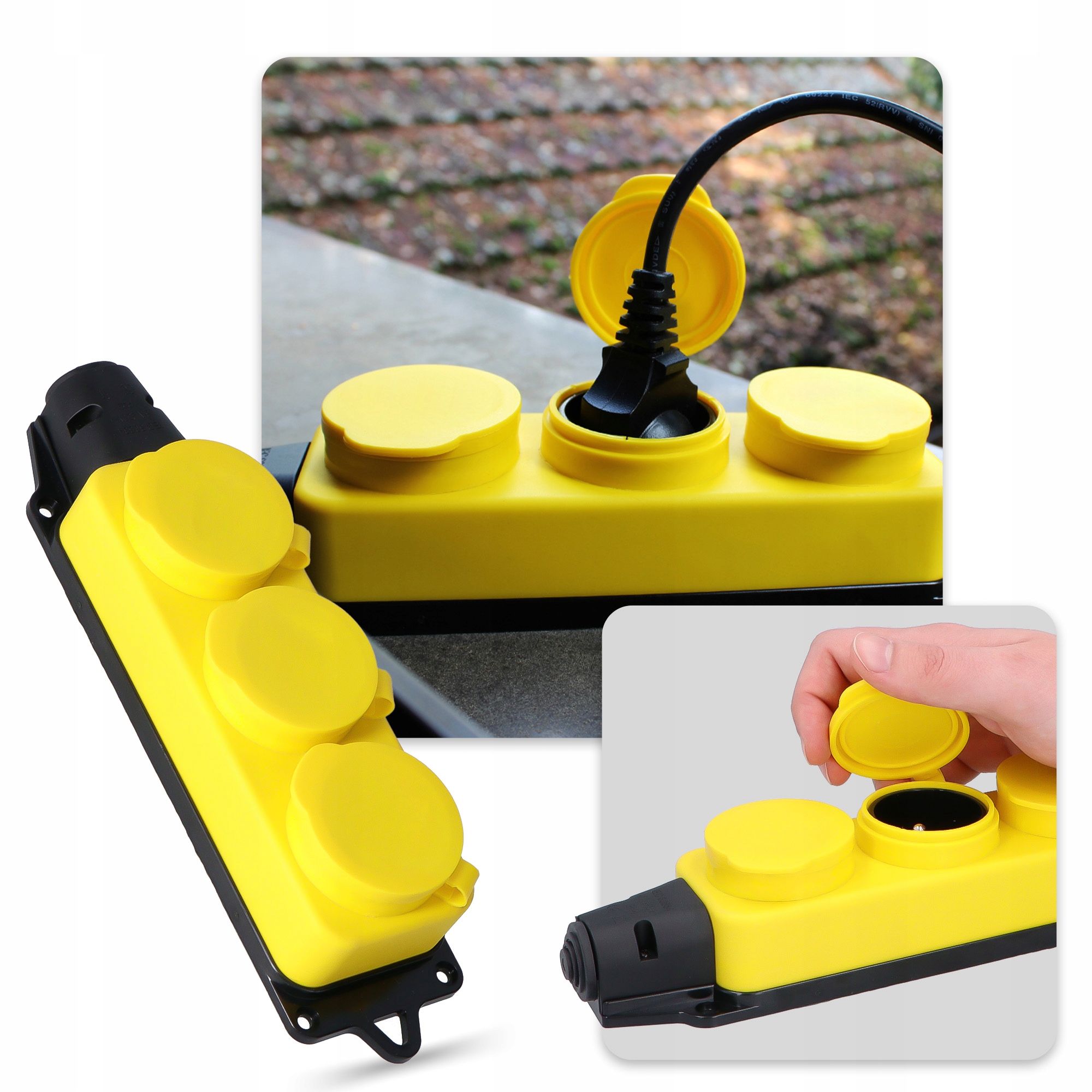 PRZEDŁUŻACZ Trójnik Budowlany Rozgałęźnik LISTWA Gumowa 3x GNIAZDO 16A 230V Uziemienie Z uziemieniem