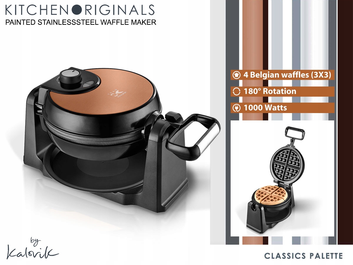 MOCNA GOFROWNICA OBROTOWA 4 Chrupiące Gofry BELGIJSKIE 1000W NONSTICK 180° Kształt gofrów trójkąt