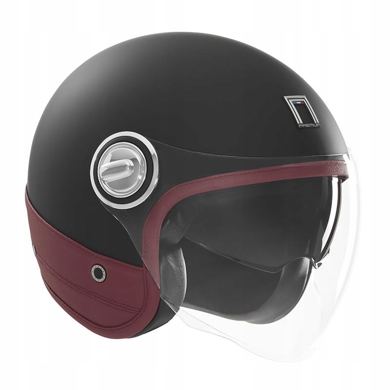 Nox Premium Otvorená Prilba Jet Heritage Leather Čierna Matná/červená Roz