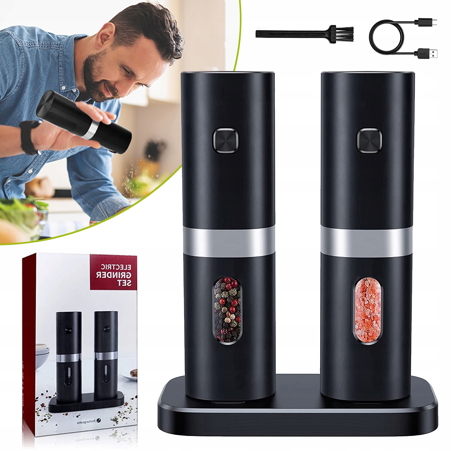 ELEKTRYCZNY ZESTAW MŁYNKÓW DO PIEPRZU I SOLI, AUTOMATYCZNY MŁYNEK DO SOLI