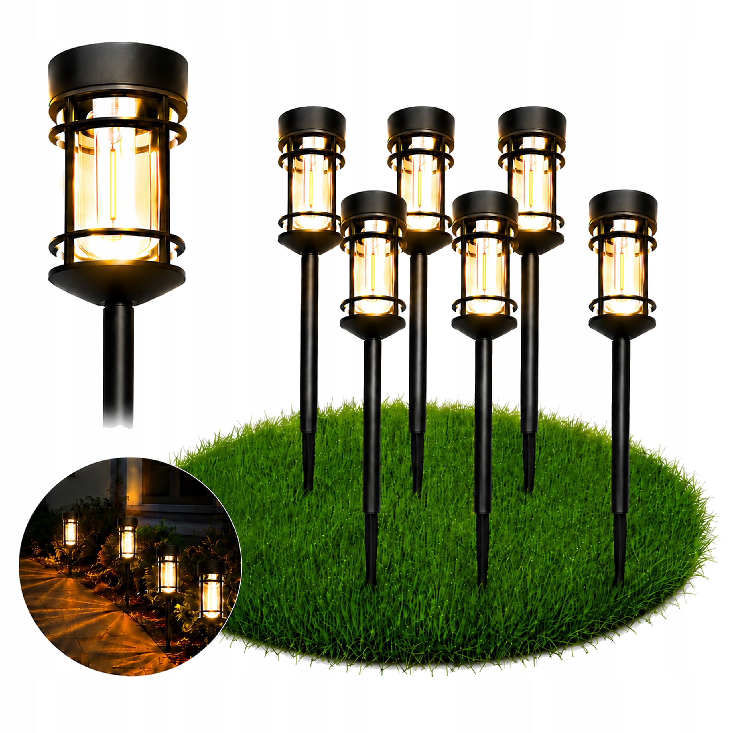 6x Lampa solarna Led ogrodowa Latarnia +żarówka Filament Solidna budowa 46c