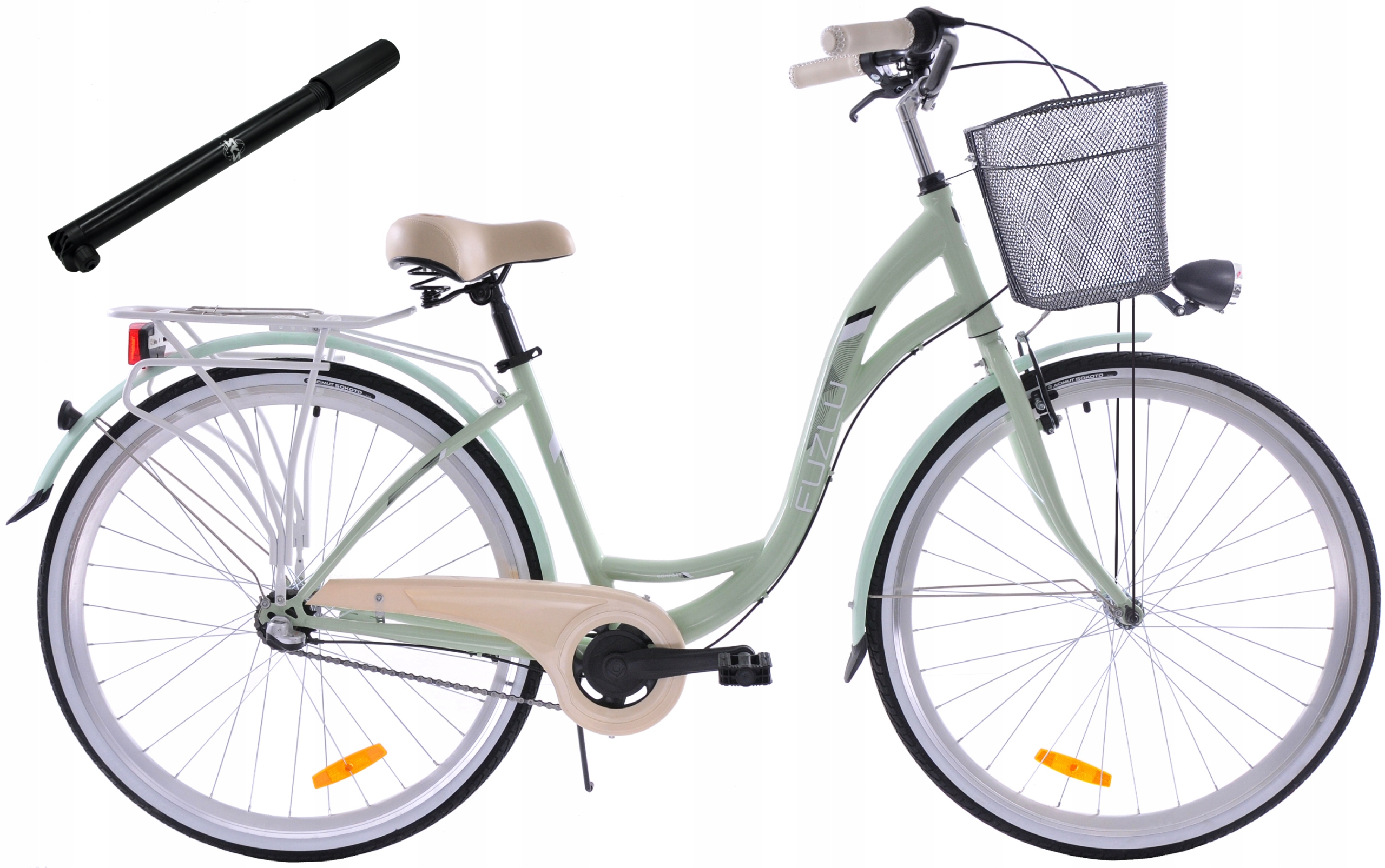 Rower miejski 28 Fuzlu Nevada S3 miętowy kosz pompka