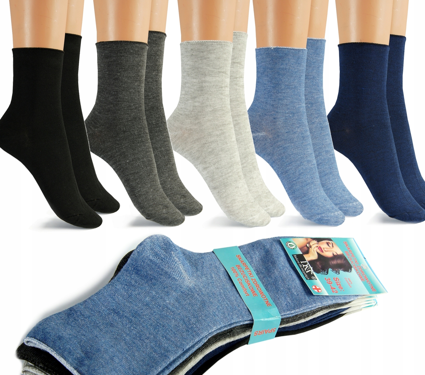 

5x Skarpety Damskie Bezuciskowe Bawełniane 35-38