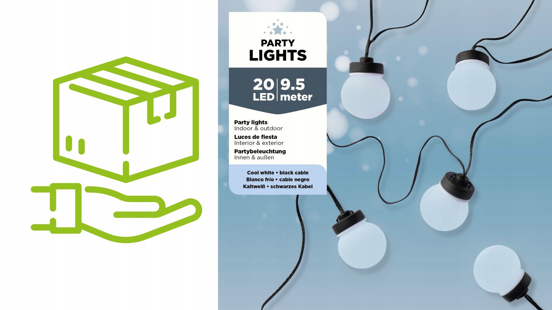 Girlanda Party Lights barwa zimna 20 kulek 9.5m Liczba punktów światła 11 - 20