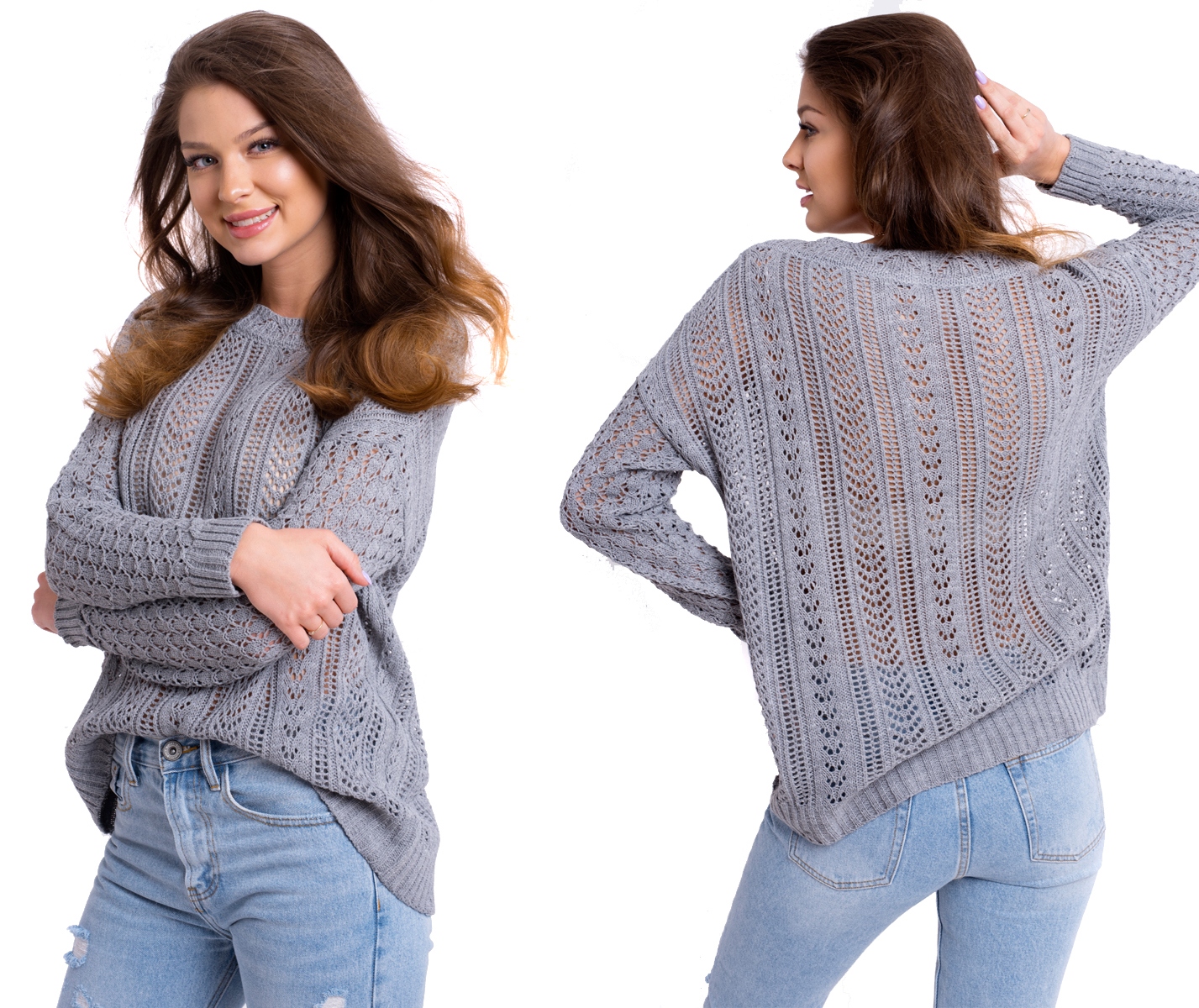 

Ester_ażurowy Luźny Sweter Na Ramię Ozdobny Dekolt